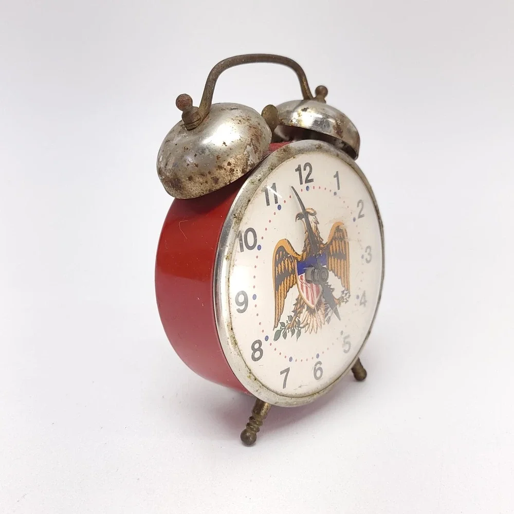 Robert Shawn Lux ALARM Clock American Eagle Americana 2 Bell Red NOT WORKING